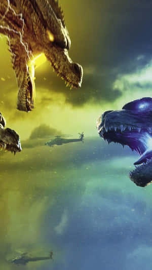 King Ghidorah - The Fearsome Three-headed Monster Unleashed Wallpaper