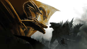 King Ghidorah - The Three-headed Dragon In Action Wallpaper