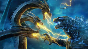 King Ghidorah, The Three-headed Monster In Battle Wallpaper