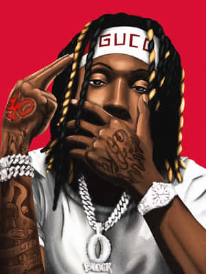 King Von Gucci Headband Illustration Wallpaper