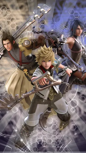 Kingdom Hearts Holding Weapons Phone Wallpaper