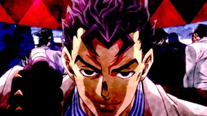 Kira Yoshikage Menacingly Gazing In Jojo's Bizarre Adventure Wallpaper Wallpaper