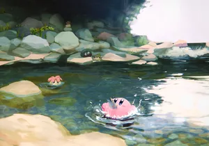 Kirby Swimmingin Tranquil Pond Wallpaper