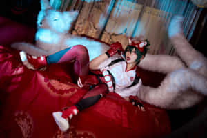 Kiriko Cosplay Relaxingwith Kitsune Spirit Wallpaper