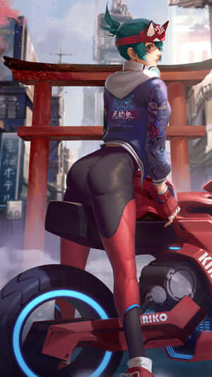 Kiriko Futuristic Motorcycle Pose Wallpaper