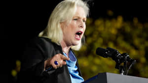 Kirsten Gillibrand Speaking Outside Night Wallpaper