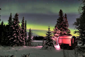 Kiruna Northern Lights Winter Scene Wallpaper