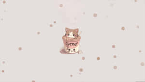 Kitten_ In_ Ramen_ Cup_ Cutecore_ Wallpaper Wallpaper