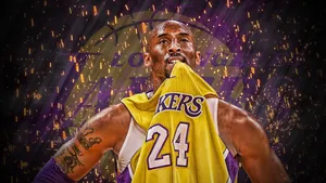 Kobe Bryant Biting His Jersey 4k Wallpaper