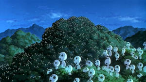 Kodama From Princess Mononoke Peeking From Behind A Tree Wallpaper