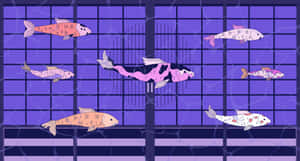 Koi Fish Illustration Purple Backdrop Wallpaper