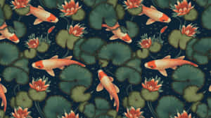 Koi Fish Lily Pads Pattern Wallpaper