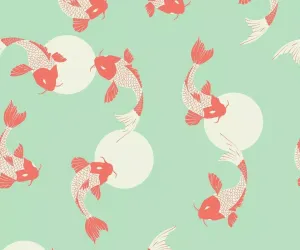 Koi Fish Pattern Mint Background Wallpaper