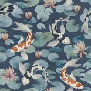 Koi Fishand Lotus Pattern Wallpaper