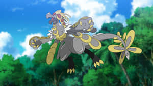 Kommo-o Flying In Forest Wallpaper