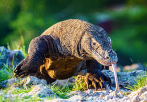 Komodo Dragon Sunlit Rocks Wallpaper