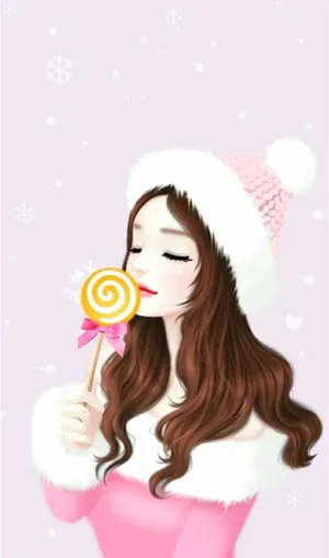 Korean Anime Girl In Pink And White Winter Outfit Wallpaper