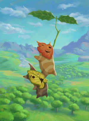 Koroks Flying Under Leaf Umbrella Wallpaper