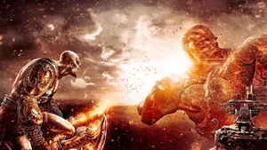 Kratos Takes On A Powerful Enemy In God Of War 3. Wallpaper