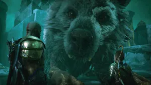 Kratosand Atreuswith Giant Wolf Godof War Ragnarok Wallpaper