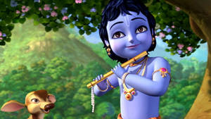 Krishna 3d Cartoon Scene Wallpaper