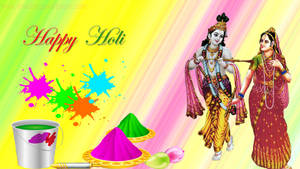 Krishna Bhagwan And Radha On Paint Background Wallpaper