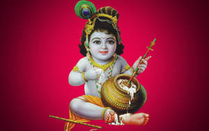 Krishna Bhagwan Eating Butter From Pot Wallpaper