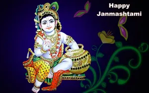 Krishna Janmashtami Floral Theme Wallpaper
