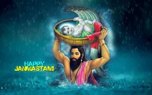 Krishna Janmashtami Man With A Baby In A Basket Wallpaper