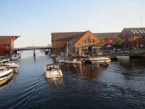 Kristiansand Waterfront Diningand Boating Wallpaper