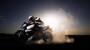 Ktm 4k Bike Rider Sunrise Shot Wallpaper