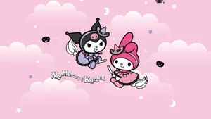 Kuromi And My Melody Posing Together Against A Pink Background Wallpaper