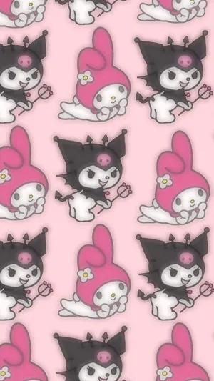 Kuromi And My Melody Striking Pose Together In This Cute Anime-style Wallpaper Wallpaper
