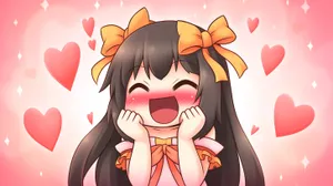 Kuromi Anime Girl Excited Love Hearts Background Wallpaper