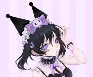 Kuromi Anime Girl Purple Accents Wallpaper