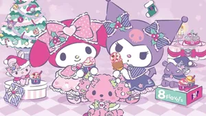 Kuromi Enjoying A Festive And Whimsical Christmas Wallpaper