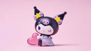 Kuromi Figure With Heart On Pink Background Wallpaper