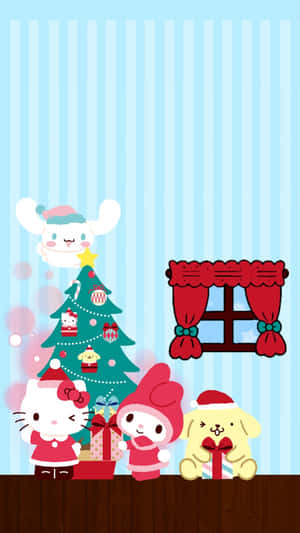 Kuromi Hello Kitty Christmas Celebration Wallpaper