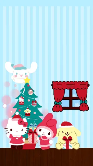 Kuromi Hello Kitty Christmas Celebration Wallpaper