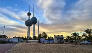 Kuwait Towers Beneath Blue Yellow Sky Wallpaper