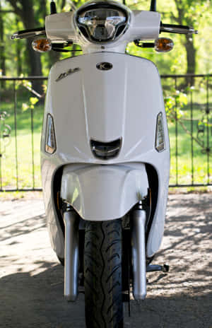 Kymco White Scooter Front View Wallpaper