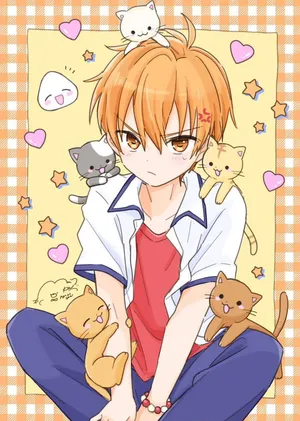 Kyo Sohma Sitting With Cats Fruits Basket Anime Wallpaper