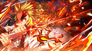 Kyojuro Rengoku With Fiery Sword Wallpaper