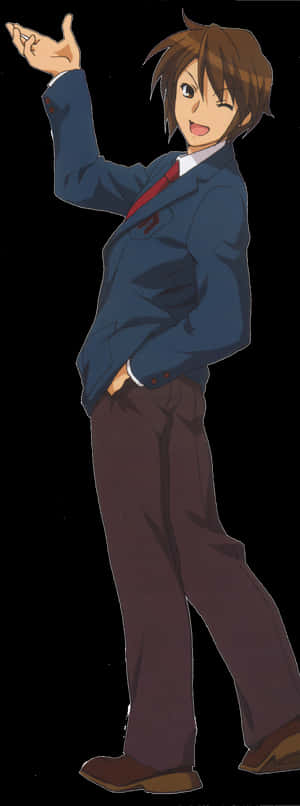 Kyon, The Protagonist Of The Melancholy Of Haruhi Suzumiya Series Sitting In A Classroom Wallpaper