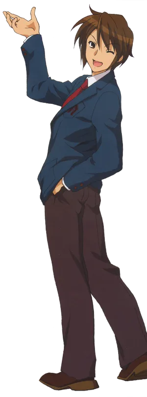 Kyon, The Protagonist Of The Melancholy Of Haruhi Suzumiya Series Sitting In A Classroom Wallpaper