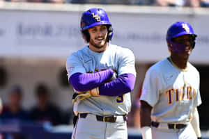 L S U Baseball Player Smiling During Game Wallpaper