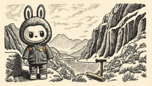 Labubu Adventure In Mountain Landscape Wallpaper