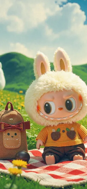 Labubu Bunny Plush Toy Wallpaper
