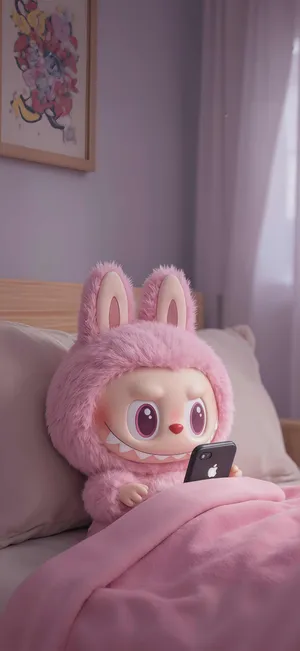 Labubu Bunny Using Iphone Wallpaper