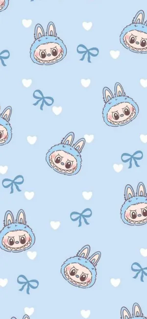 Labubu Cute Blue Pattern Wallpaper